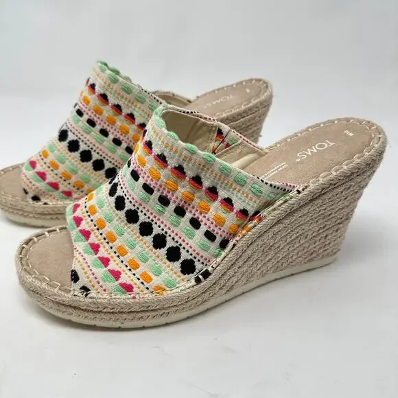 TOMS Monica Natural Global Woven Boho Mule Espadrille Wedge Heel Womens 10 - Picture 2 of 12